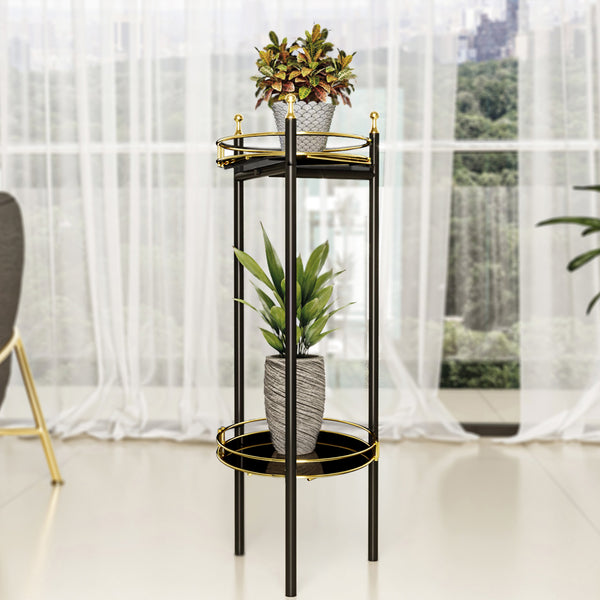 Support de plantes Oulainen à 2 niveaux métal 79 x 28 x 28 cm noir or [en.casa]