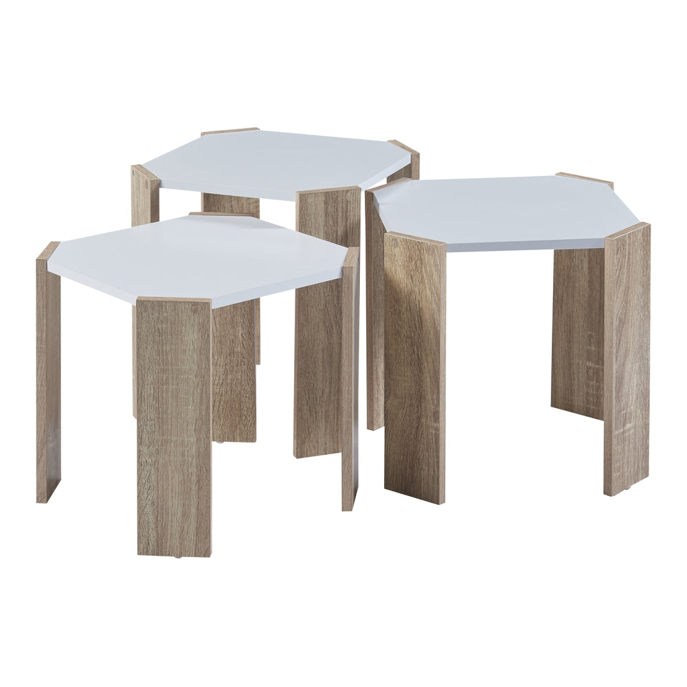 Set di tavolini Rantasalmi 3 pezzi Bianco/Rovere - Aspetto [en.casa] - premiumXL
