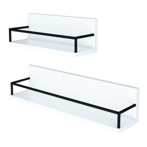 Lot de 2 étagères murales Grue de tailles différentes panneau de particules acier blanc noir [en.casa]