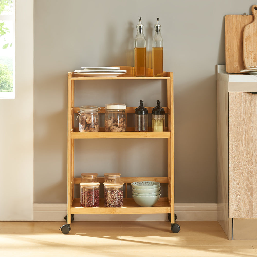 Carrello da portata Huddinge 80x53x30 cm bambù [en.casa] - premiumXL