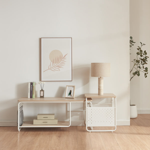 Ensemble de meuble TV et table d'appoint gigognes Dyrøy blanc effet chêne gris [en.casa]