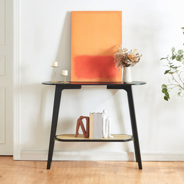 Table console Taivalkoski bambou 100 x 35 x 80 cm noir effet rotin [en.casa]