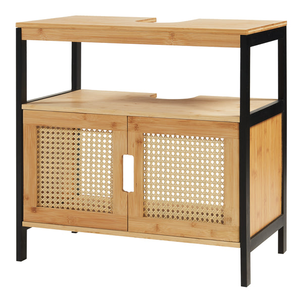 Meuble sous lavabo Tervola bambou 60 x 60 x 35 cm noir naturel aspect rotin [en.casa]