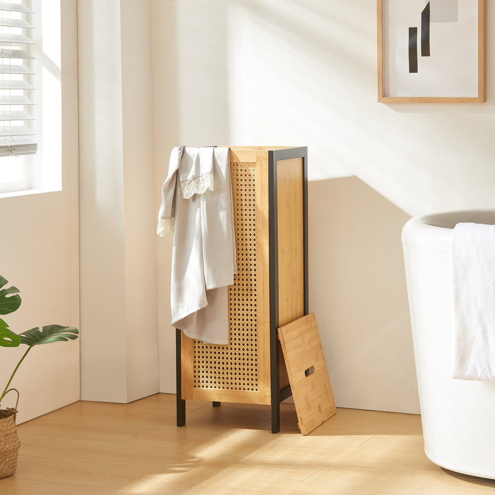 Panier à linge Tervola 51 L Noir/Bambou [en.casa] - premiumXL