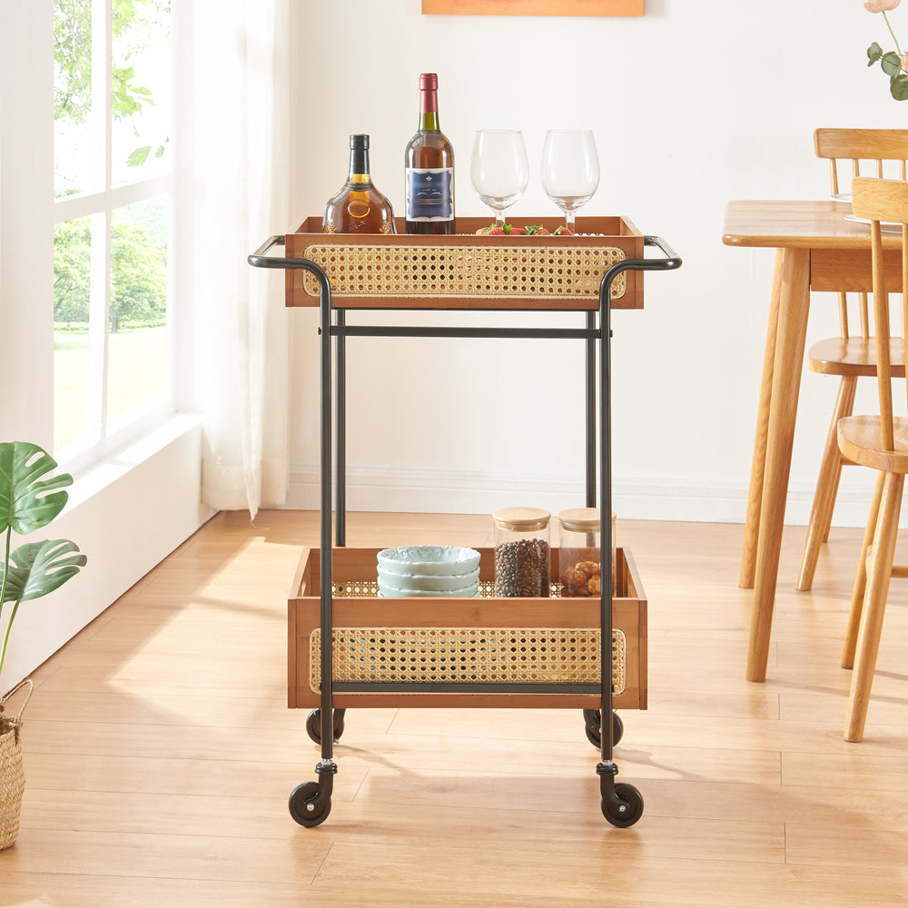 Chariot de service Tervola 81x61x39 cm aspect rotin [en.casa] - premiumXL