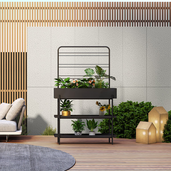 Porte-plantes surélevé Jaalsmeer avec étagère 154 x 96 x 24 cm noir casa.pro
