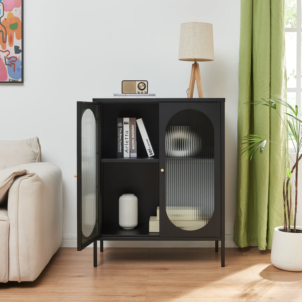 Buffet Karlskrona 102x80x40 cm noir, mat [en.casa] - premiumXL