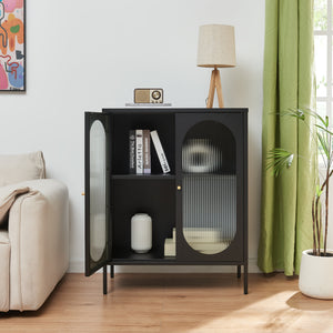 Buffet Karlskrona acier verre 102 x 80 x 40 cm noir [en.casa]


