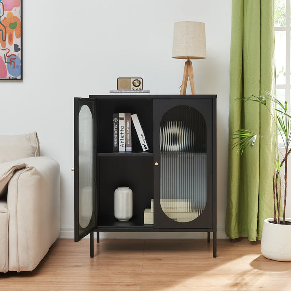 Buffet Karlskrona acier verre 102 x 80 x 40 cm noir [en.casa]

