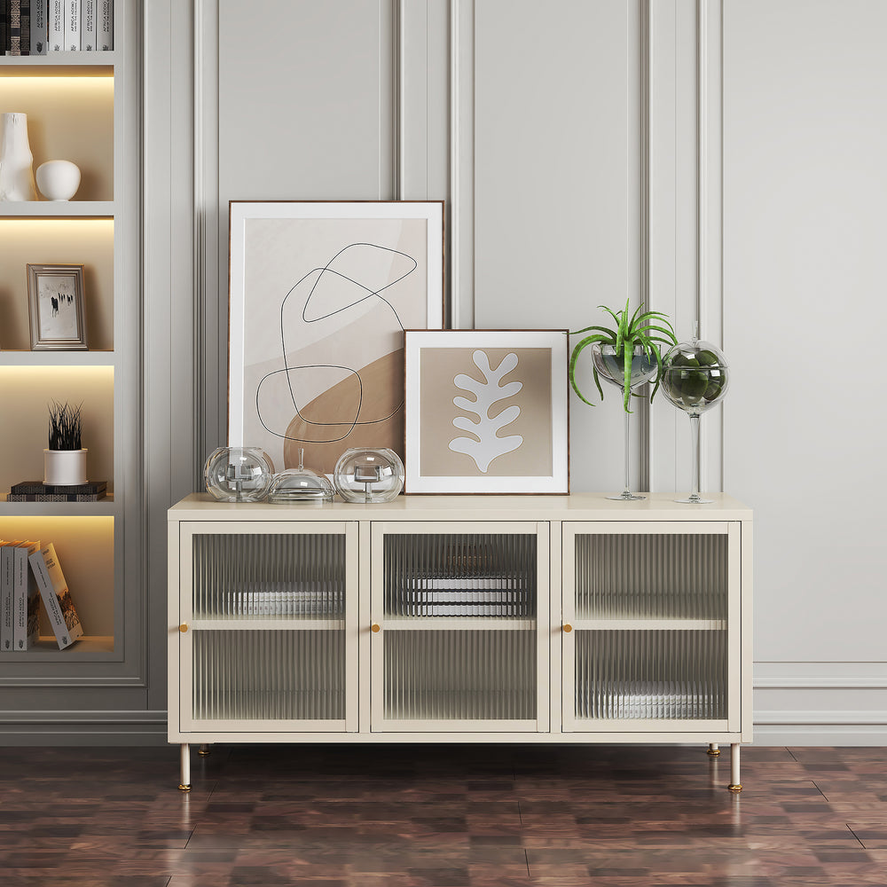 Meuble TV - Lindau acier 120x40x59 cm crème [en.casa] - premiumXL