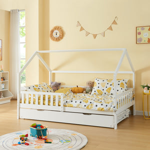 Lit d'appoint sur roulettes Ydre bois de pin 197 x 94 x 22 cm blanc [en.casa]