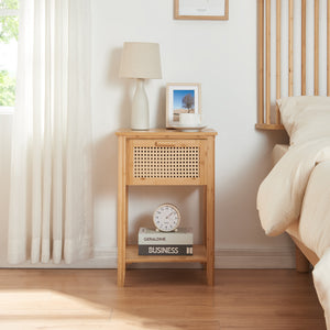 Table de chevet Leirfjord bambou 60 x 40 x 35 cm naturel aspect rotin [en.casa]