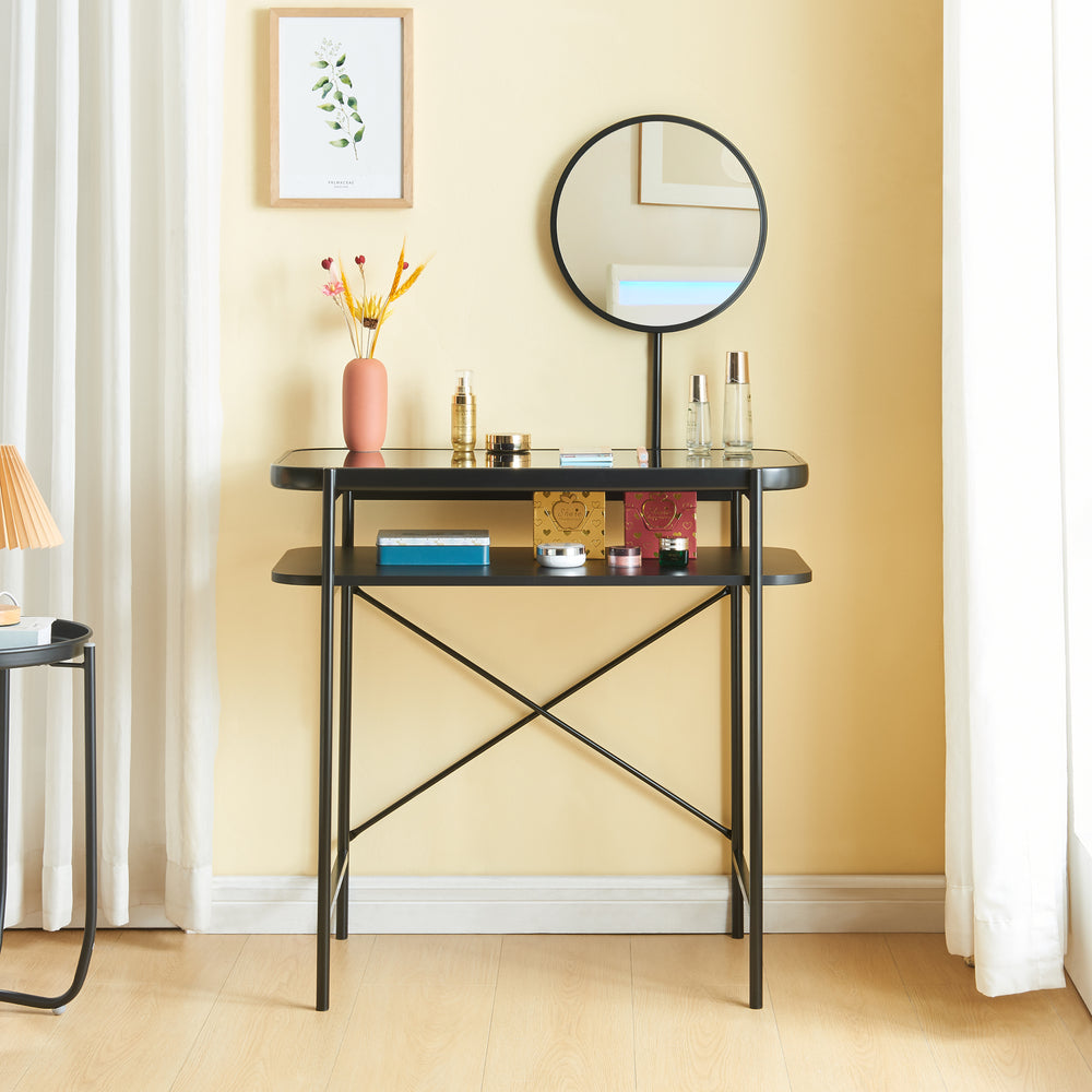 Tavolo da trucco Hjelmeland con specchio 129x80x44 cm nero [en.casa] - premiumXL