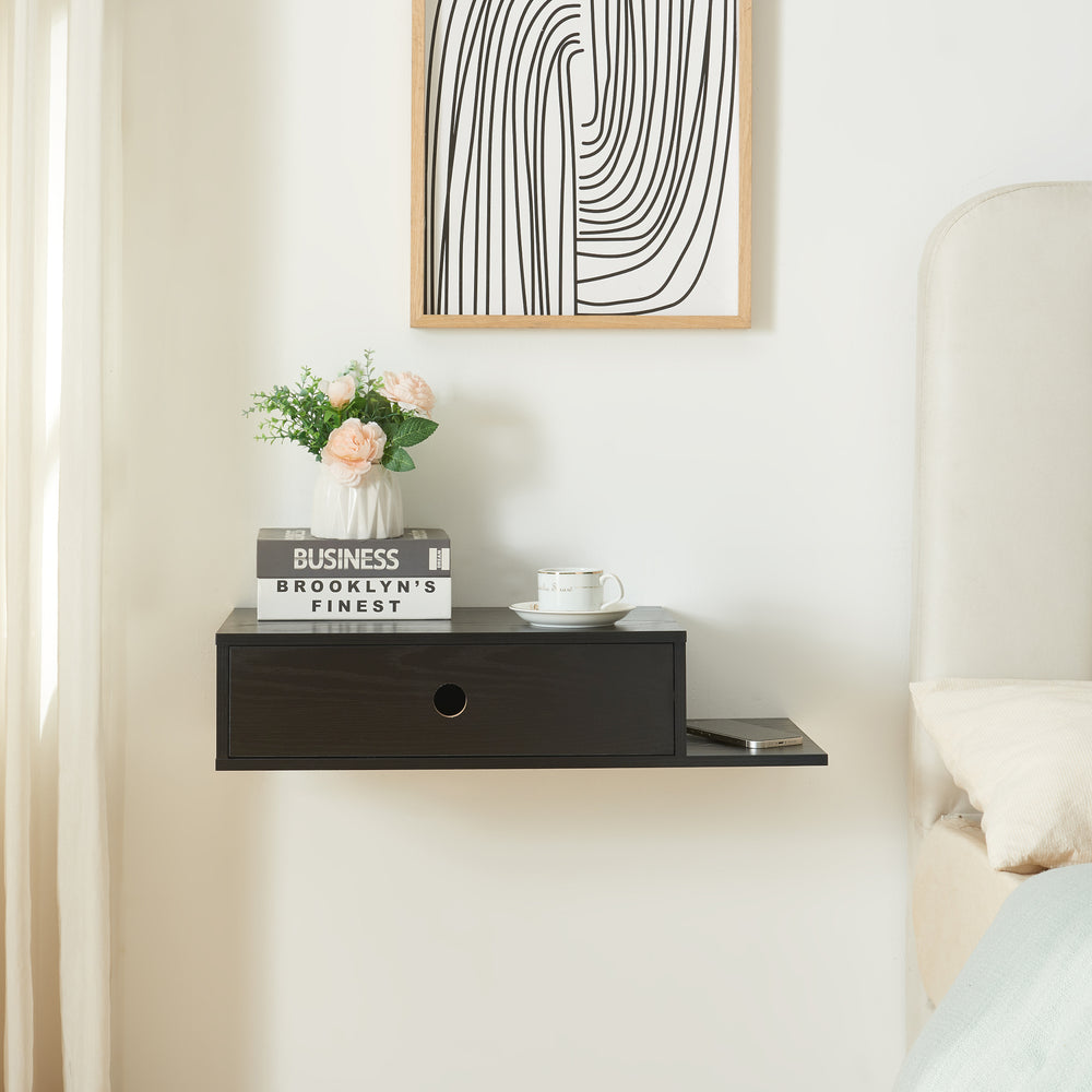 Mensola da parete Stor con cassetto 65x30x15 cm nero [en.casa] - premiumXL