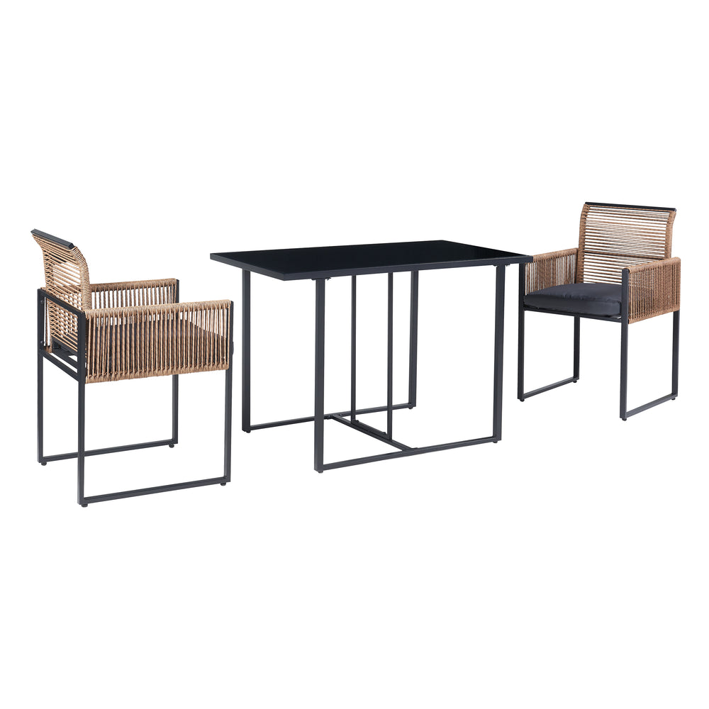 Salon de jardin Accadia 3 pièces Noir/Marron [casa.pro] - premiumXL