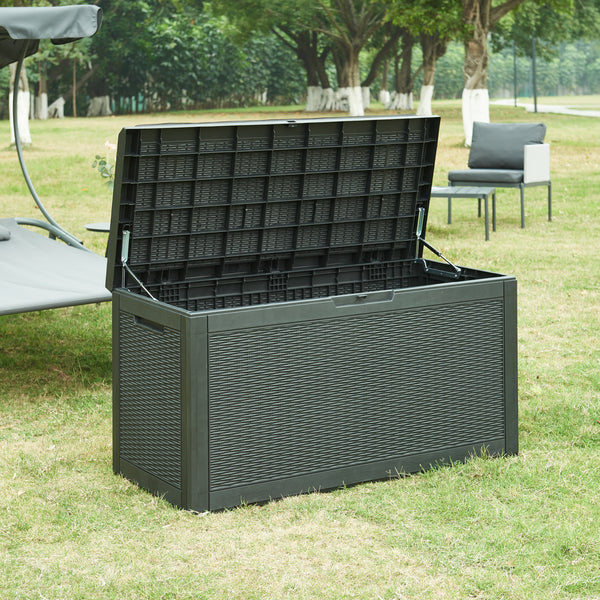 Coffre de jardin Atella 122 x 55 x 65 cm noir effet rotin casa.pro