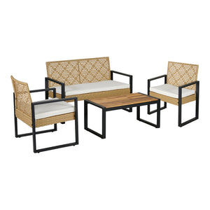 Salon de jardin 4 pièces Calciano aspect rotin beige noir naturel casa.pro