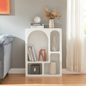 Scaffale Basso Vågå con 4 Scomparti Geometrici 80x60x24 cm Bianco [en.casa] 