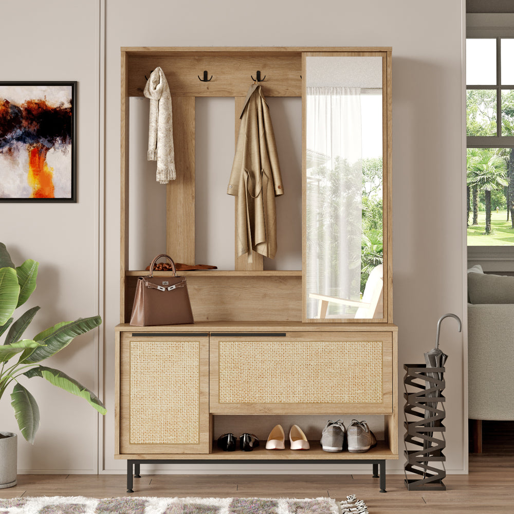 Guardaroba compatta Kvænangen 78x112x36 cm rovere/effetto rattan [en.casa] - premiumXL