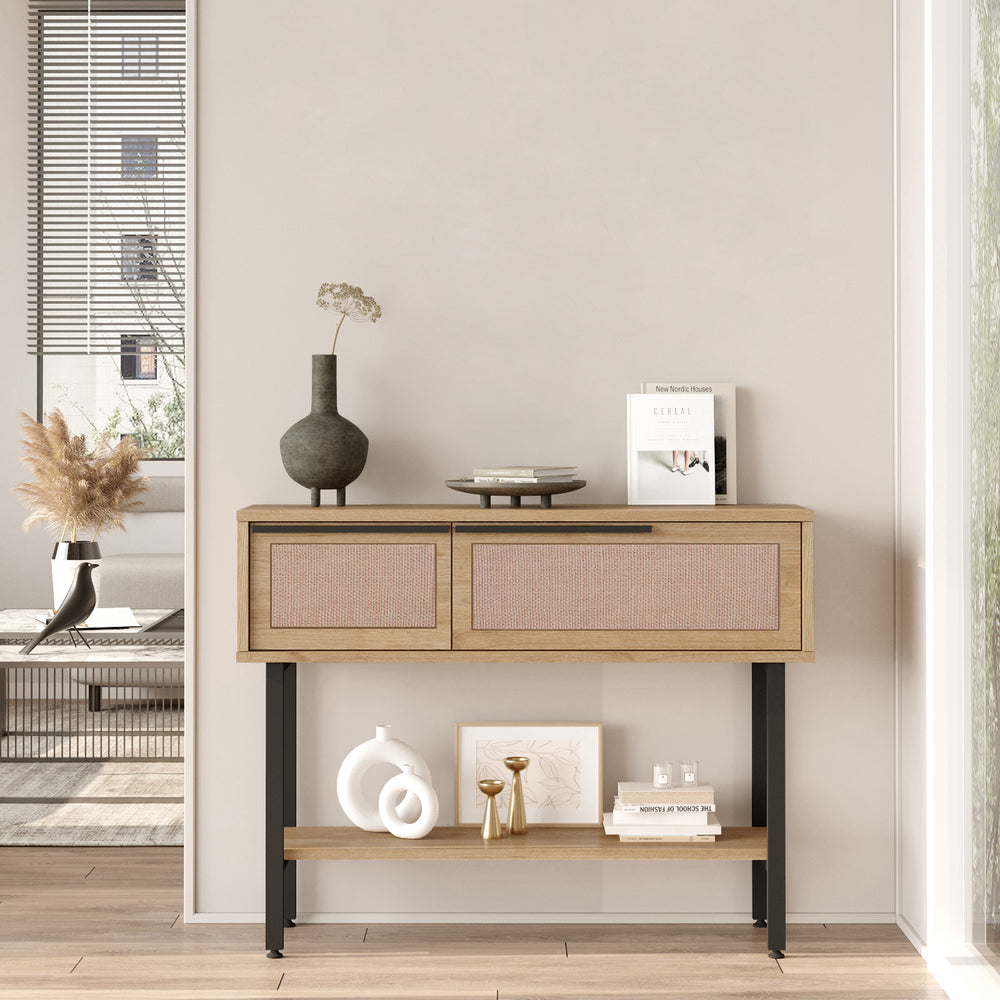 Consolle Kvænangen 100x30x76 cm effetto rovere/rattan [en.casa] - premiumXL