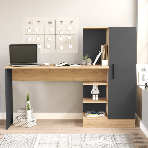 Bureau Varhalo avec armoire intégrée 120 x 153 x 40 cm effet chêne anthracite [en.casa]