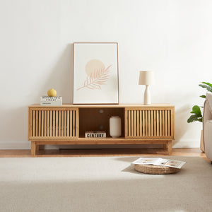 Mobile TV Ypäjä con Ante Scorrevoli 150x42x50 cm Bambù Naturale [en.casa] 