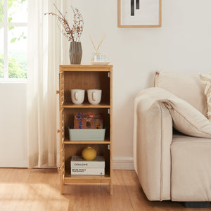 Comodino Ypäjä in Bambù a 3 Ante Tavolino Laterale 82 x 33 x 27 cm - Naturale [en.casa]