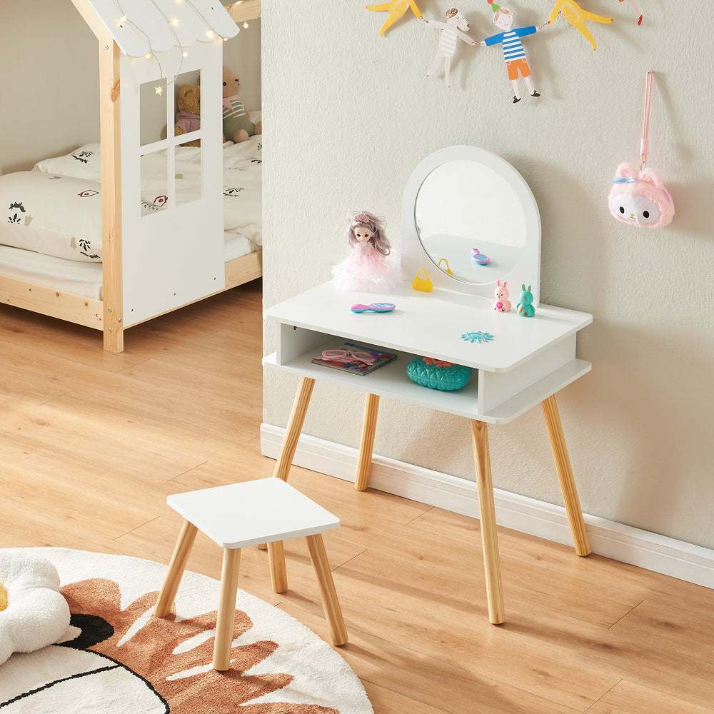 Tavolino da trucco per bambini con sgabello Ovanåker bianco/naturale [en.casa] - premiumXL