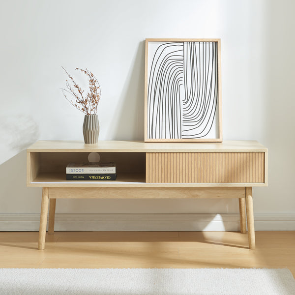 Meuble TV Landskrona 115 x 40 x 48 cm effet chêne [en.casa]