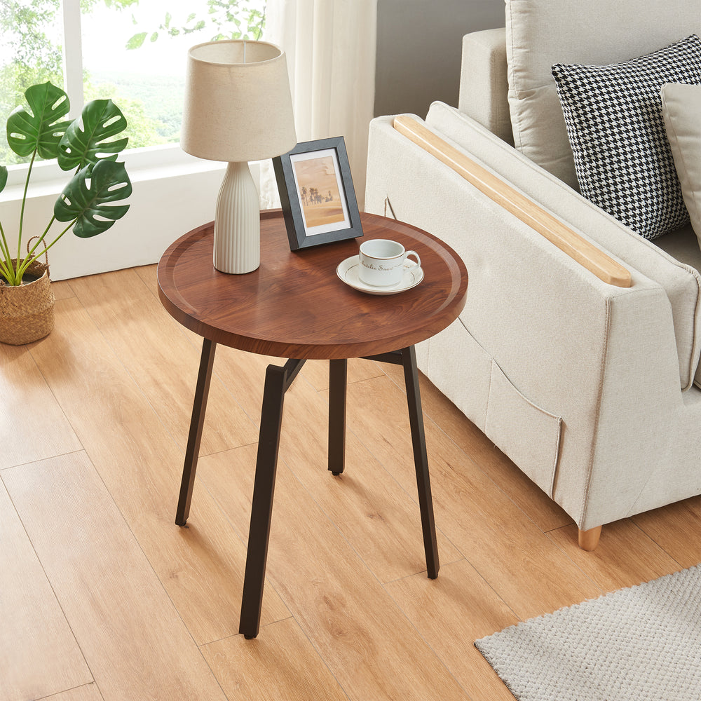 Table d’appoint Mippeena 54xØ50 cm Noir/Noyer [en.casa] - premiumXL