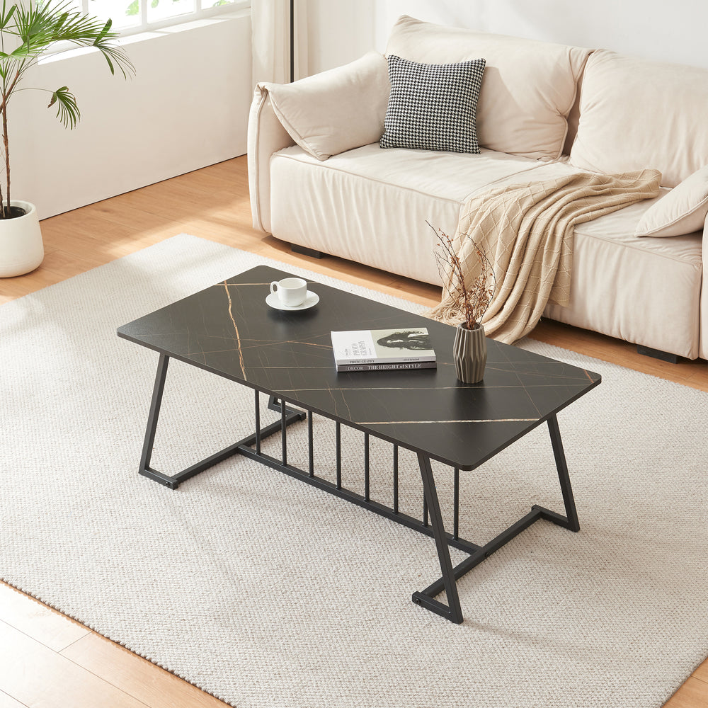 Table basse Nospoo 120x60x46 cm aspect marbre, noir [en.casa] - premiumXL