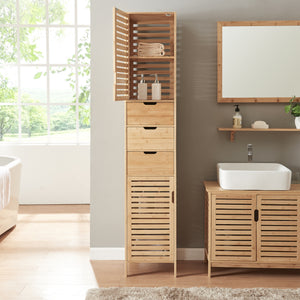 Meuble colonne de salle de bain Boksereys bambou 180 x 35 x 35 cm [en.casa]
