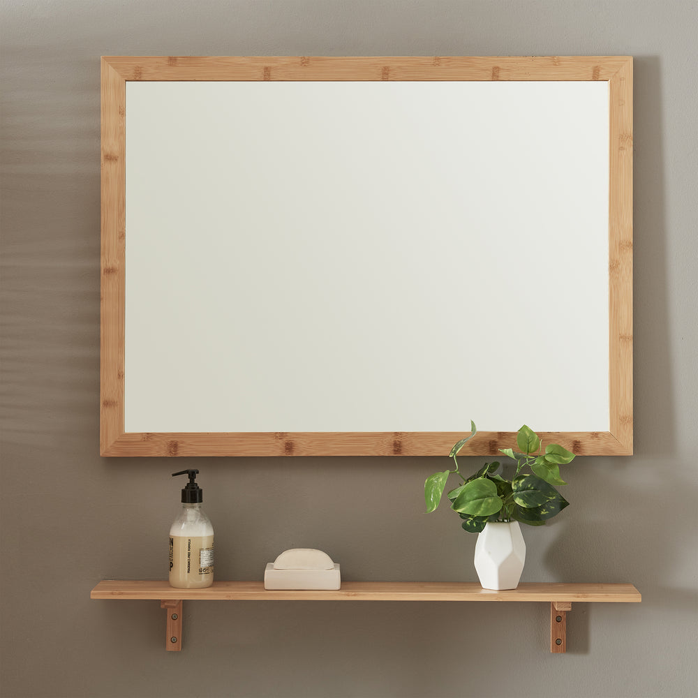 Specchio da parete con mensola set Boksereys bambù naturale [en.casa] - premiumXL