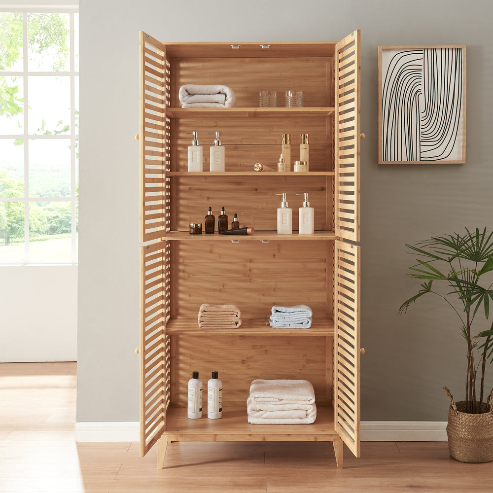 Armoire de salle de bain Raurgela 180x80x40 cm bambou [en.casa] - premiumXL