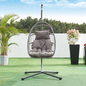 Hängesessel Edeng mit Gestell 196x110x95 cm Grau [en.casa]