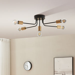 Lampada da Soffitto Benfleet con 5 Bracci in Metallo Nero con Attacchi Ottone lux.pro 