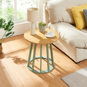 Table d'appoint Lensuu effet chêne / vert pastel [en.casa]