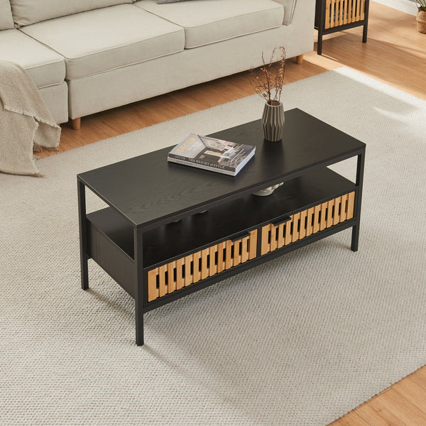 Couchtisch Luniehti 100x40x48 cm Schwarz/Natur [en.casa]