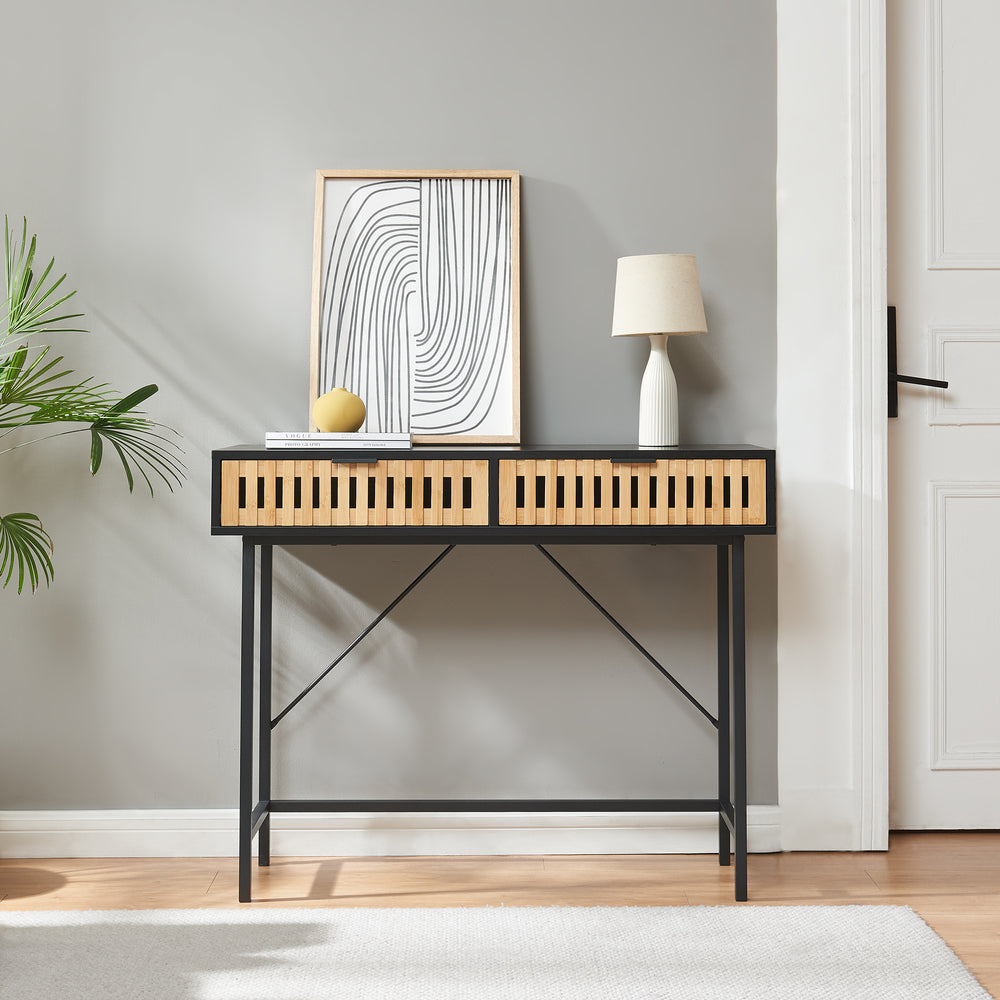 Table console Luniehti 100x40x75 cm noir/naturel [en.casa] - premiumXL