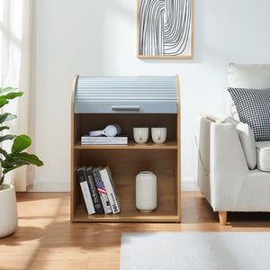 Armoire basse à rideau Kavlinge bambou 80 x 60 x 40 cm gris naturel [en.casa] 