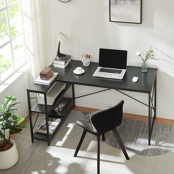 Scrivania Angolare Raundsvalt Tavolo a L con Laterale Reversibile 137x88x75 cm Nero [en.casa]