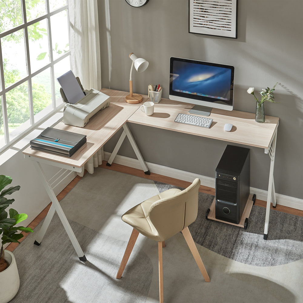 Bureau Tarielarg avec support PC - en forme de L 158x120x75 cm aspect chêne [en.casa] - premiumXL