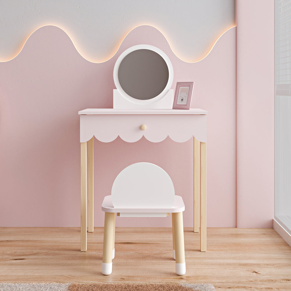 Coiffeuse pour enfant avec chaise Vestnes Cotton Candy/Blanc [en.casa] - premiumXL