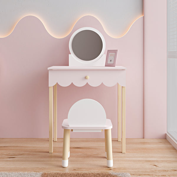 Table de maquillage pour enfants avec chaise Vestnes rose blanc [en.casa] 