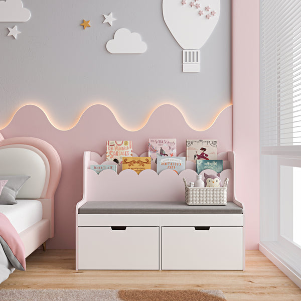 Panca Vestnes con Scaffale e 2 Cassetti per Cameretta - Rosa/Bianco [en.casa]
