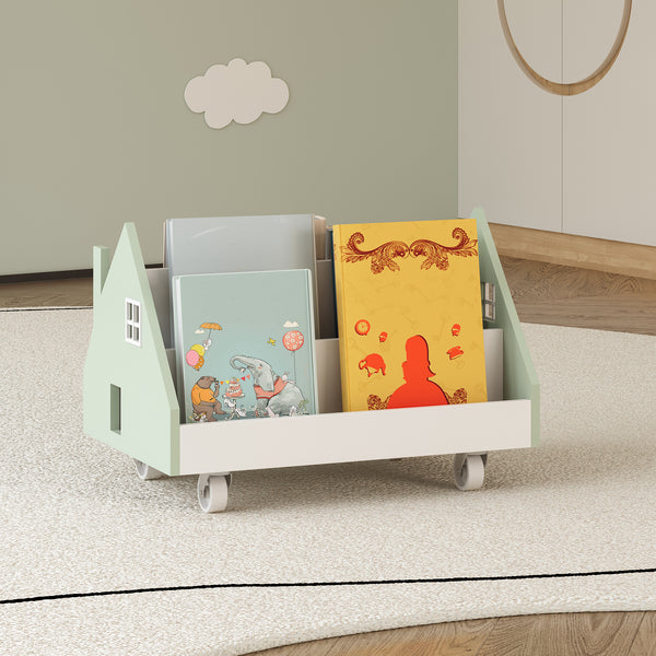 Carrello Porta Libri Vipsali per Cameretta Design a Casetta 50x33x34 cm Menta Verde / Bianco [en.casa] 
