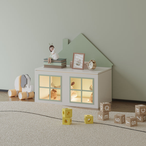 Coffre à jouets Vipsali 56 x 60 x 32,5 cm vert menthe blanc [en.casa] 