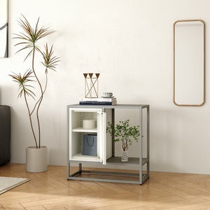 Credenza Burlöv in Acciaio Mobile Contenitore Basso 70x72x35 cm Grigio / Bianco [en.casa] 