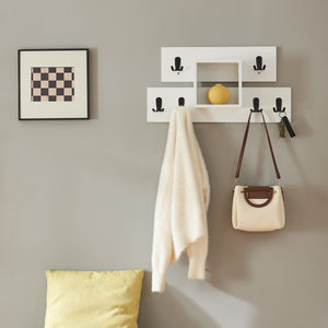 Portemanteau mural Vänd blanc avec 6 crochets doubles et étagère ouverte [en.casa]