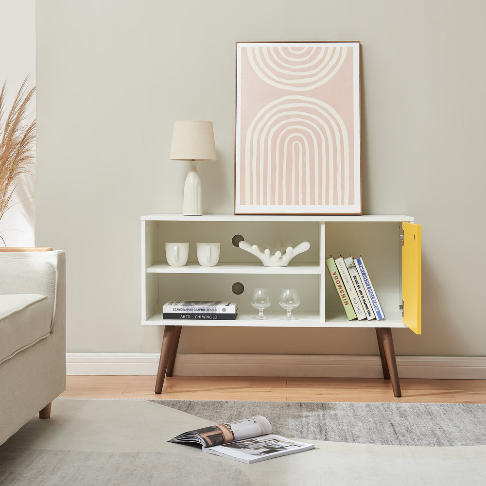 Meuble TV Vare 100x40x66 cm Blanc/Jaune [en.casa] - premiumXL